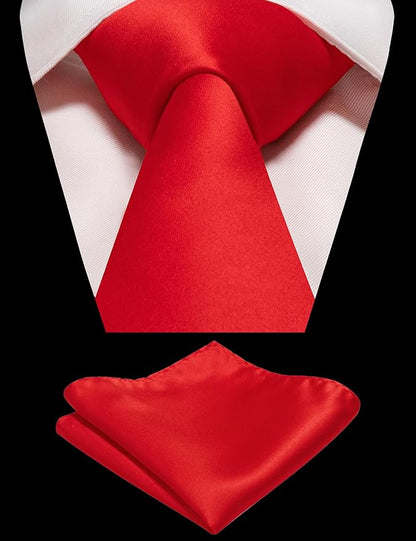 RBOCOTT Solid Color Tie and Pocket Square Hankerchief with Lapel Pin Set for Men