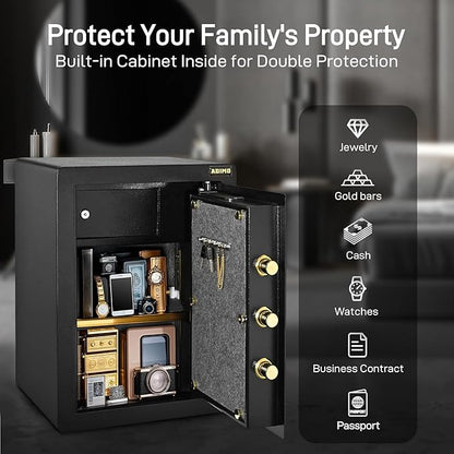 ADIMO Safe, 2.1 Cuft Heavy Duty Steel Home Safe Box with Digital Keypad&Key Lock, Built-In Lockable Cabinet, Hidden Money Box Storage for Document Jewelry w/Fireproof Waterproof Bag Home Office
