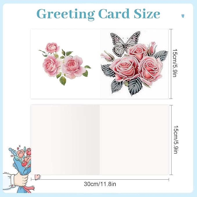 jinglinhh 12pcs Diamond Art Painting Butterfly Flower Dragonfly Daisy Rose Lotus Greeting Cards with Envelopes, DIY Card Making Kits for Adults, Diamond Art Birthday Cards Craft Gifts