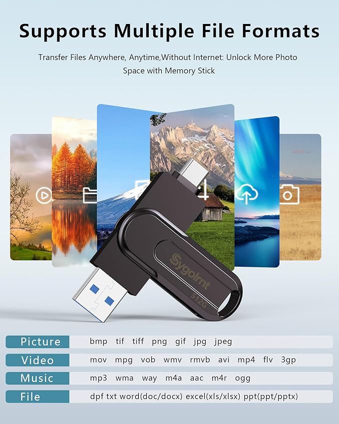 512GB USB Flash Drive, 3.0 - USB C & USB A 2-in-1 Memory Stick, Jump Drive with Keychain, Storage Photos Thumb Drives for iPhone 17/16/15, Android Phones, Laptops, Mac, iPad, Desktops, Tablet