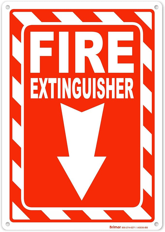 Brimar - 7" x 10" - Fire Extinguisher Sign - Rust-Free Aluminum - Bold Text And Symbol - High Visibility