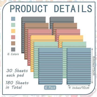 Yinder 6 Pack 180 Sheets Pastel Transparent Sticky Notes Translucent Clear Lined Self Sticky Note, Back to School Gifts for Bible Tabs, Book Tabs, School Supplies, Office, 4 x 6 Inch(Retro Colors)