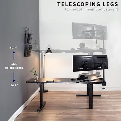VIVO Electric Height Adjustable 83 x 60 inch Corner Stand Up Desk, 2 Black Solid Table Tops, White Frame, Memory Controller, L-Shaped Workstation, 3E Series, DESK-KIT-3E8WB
