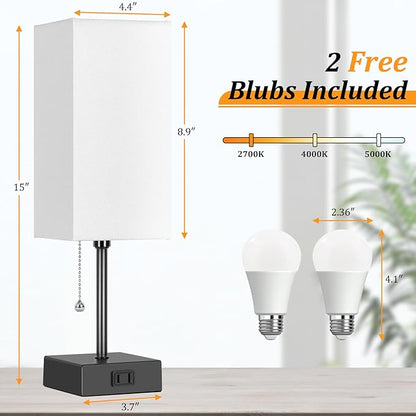 Dott Arts Table Lamp for Bedroom Set of 2,Minimalist Bedside Lamps with AC Outlets，Night Light 2700K 4000k 5000K Small Nightstand Lamps for Living Room Kids Room Office(Bulbs Included)