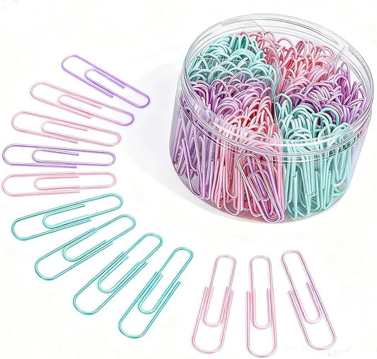 300psc 2 Inch Anti-Rust Metal Large Paper Clips in Macaron Purple, Pink & Green, Ideal for Office, Home & School Use, 50mm Jumbo Paper Clips, Cute Office Desk Supplies,