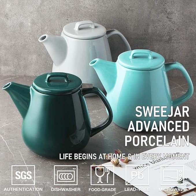 Sweejar 40oz Tea pot with Removable Stainless Steel Infuser,Dishwasher Safe Tea Pots for Loose Tea,Tea Pots with Infuser for Chrismas Women Gift(Turquoise)