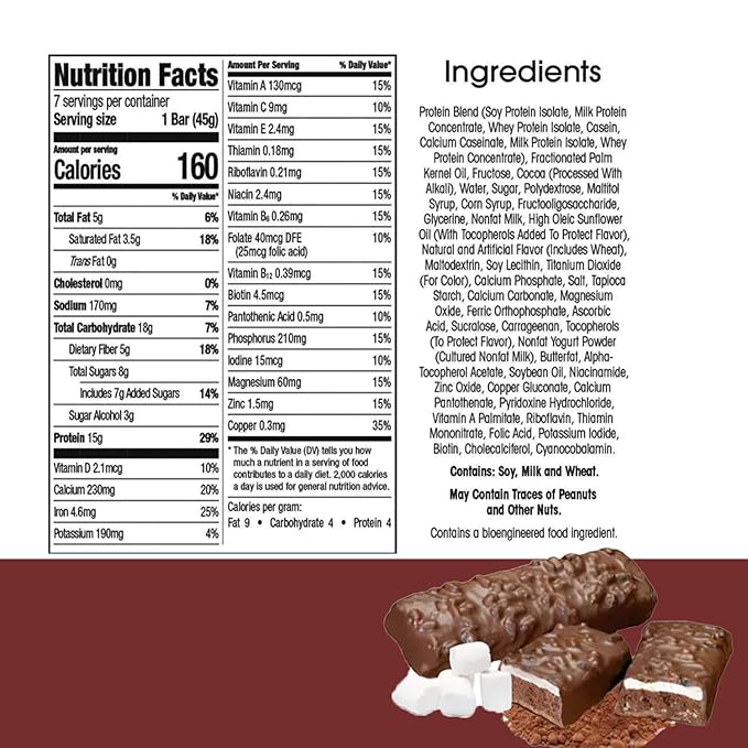 BestMed - High Protein Nutrition Bar - Low-Carb, 15g Protein, Low Sugar, High Fiber, Low Calorie, Meal Replacement Bar (Dark Chocolate S'mores, 4 Box - 28 Count)