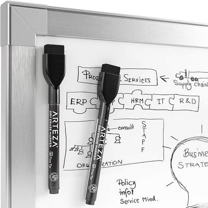 ARTEZA Black Dry Erase Markers with Erasers – Pack of 36 Magnetic Fine Tip Whiteboard Pens with Low-Odor Ink for School, Office & Home Use