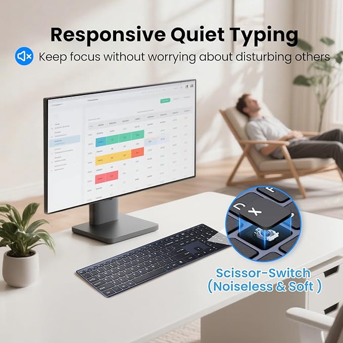Wireless Keyboard-2.4G Ultra Slim Quiet Full Size USB PC Computer Keyboard,19 Multimedia Keys,Number Pad,Plug&Play,Lag-Free Ergo,Long Battery life for Desktop,Laptop,Smart TV,MAC,Windows,QWERTY