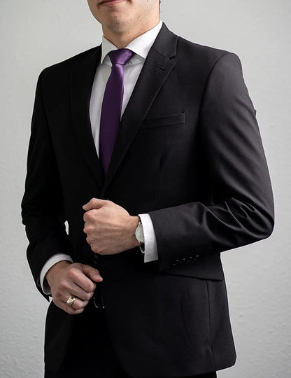 HISDERN Mens Solid Color Ties Formal Satin Necktie and Pocket Square Set Classic Wedding Business Tie & Handkerchief
