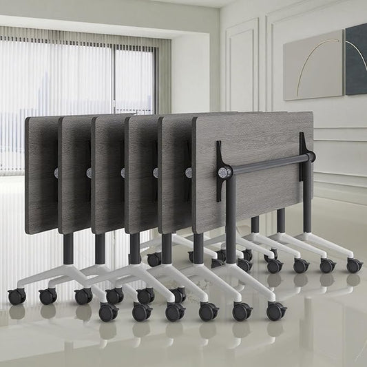 Folding Conference Room Tables, Seminar Conference Table Modern Flip Top Training Meeting Tables, Conference Room Table with Wheels for Home Office Classr,6 Pack 55.1inch