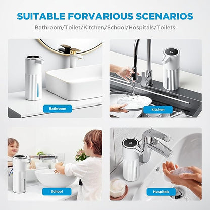 Automatic Soap Dispenser Foaming Touchless:14.2oz White Plastic - Rechargeable Electric Smart 4 Level Adjustable Auto Hand Soap Dispenser - Dish Bathroom Kitchen