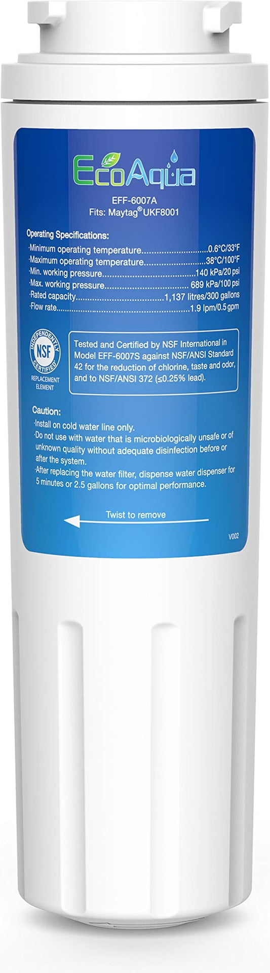 EcoAqua Replacement Filter, Compatible with Maytag UKF8001, EDR4RXD1, Whirlpool 4396395, Puriclean II, Kenmore 46-9006, Everydrop Filter 4, Viking RWFFR Refrigerator Water Filter