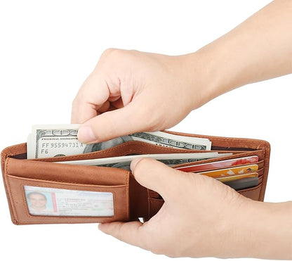 Wallet for Men-Genuine Leather RFID Blocking Bifold Stylish Wallet With 2 ID Window