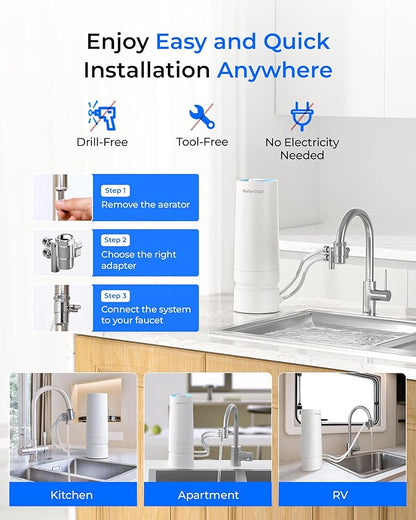 [Ultra Filtration] Waterdrop Water Filter for Sink Faucet, 4000 Gallons Countertop Water Filter System, Filter Life Reminder, 0.01μm Ultra-Filtration System, Reduces 99% Chlorine, WD-CTF-08 (1 Filter)