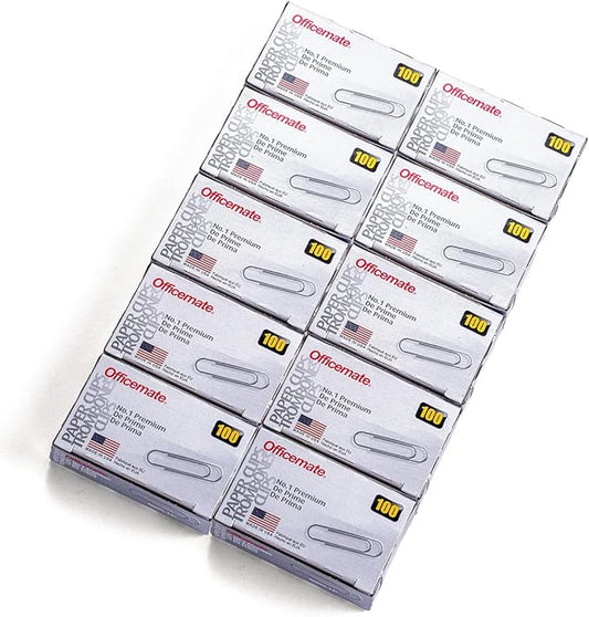 Officemate Premium #1 Paper Clips, 1,000 Paper Clips (10 Boxes of 100 Each) (99916) , Silver