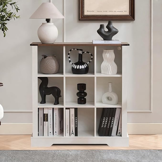 9 Cube Storage Organizer with LED Lights, Wooden Bookcase with Storage, Modern Cube Shelf for Living Room, Bedroom, Home Office - White