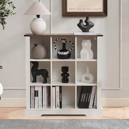 9 Cube Storage Organizer with LED Lights, Wooden Bookcase with Storage, Modern Cube Shelf for Living Room, Bedroom, Home Office - White