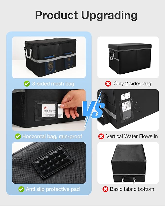 Fireproof Document Box, File Organizer for Hanging File Folders, Portable File Box with Handle, Fire Proof Safe for Home Documents, Office, Important Document Organizer, Safe Box Fireproof Waterproof