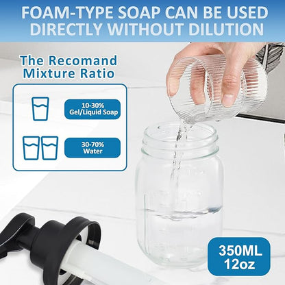 12 oz Automatic Touchless Foam Glass Soap Dispenser, Rechargeable Hands Free Liquid Mason Jar Soap Dispenser with Electric Sensor Pump, Refillable Lotion Bottle for Bathroom Kitchen Countertop