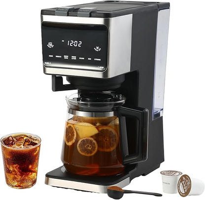 3 in 1 Single Serve Coffee Machine,With 12 Cups Removable Transparent Water Tank,Suitable For K Cup Capsule&Ground coffee&Coffee pod,Iced tea&Iced coffee maker,Black Coffee Machine