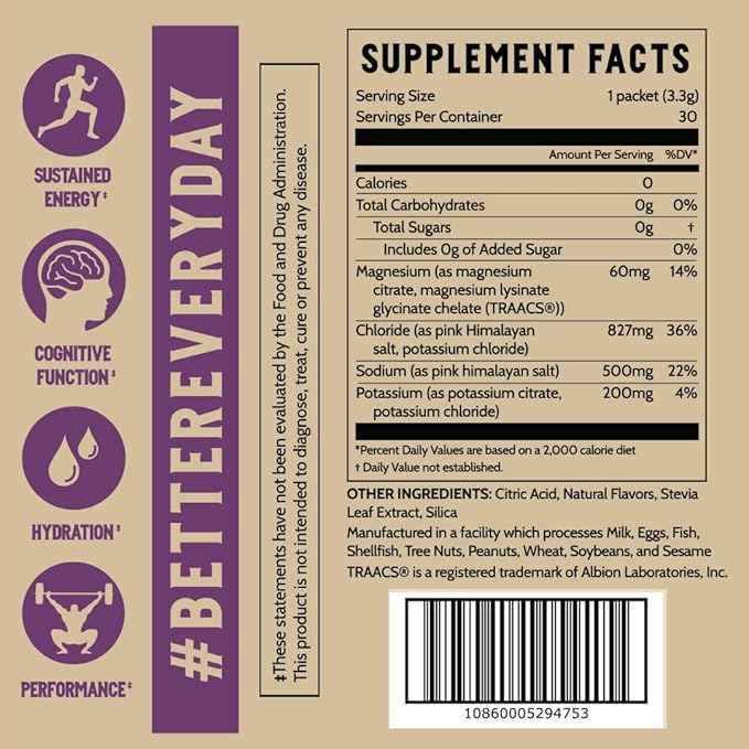 Earth Fed Muscle Elixir Berry Instant Hydration Electrolyte Packets Drink Mix – Zero Calorie, Sugar-Free, 30 Sticks Pack – Cure Electrolytes & Dehydration Relief