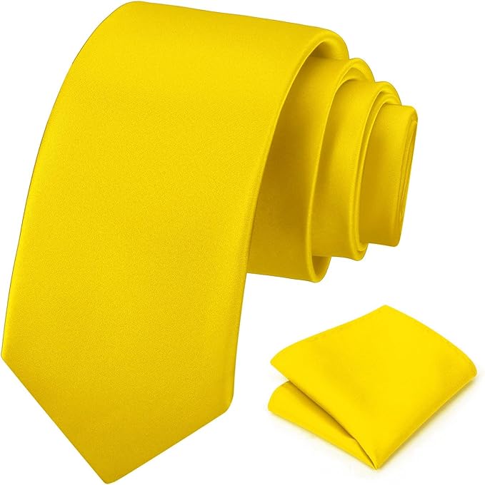 PenSee Men's Tie Set Solid Pure Color 3.15" (8CM) Classic Formal Plain Necktie and Pocket Square Set For Men