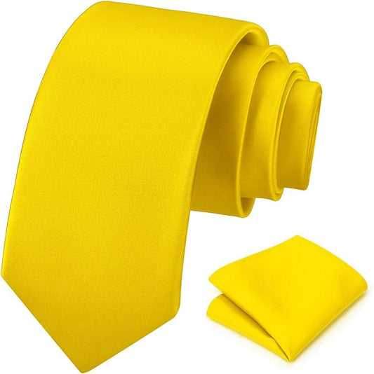 PenSee Men's Tie Set Solid Pure Color 3.15" (8CM) Classic Formal Plain Necktie and Pocket Square Set For Men