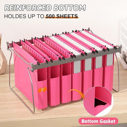 Plastic Hanging File Folders Expanding,12 Pack Extra Capacity Hanging File Folder Letter Size,2 Inch Expansion Heavy Duty Folders,Adjustable Tabs,Pink Hanging Folders Designed for Bulky Files