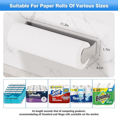 Paper Towel Holder Under Cabinet, Stainless Steel, Silver, Adhesive & Wall Mount, Under Counter Paper Towel Rack for Kitchen and Bathroom, Home and Kitchen Decor