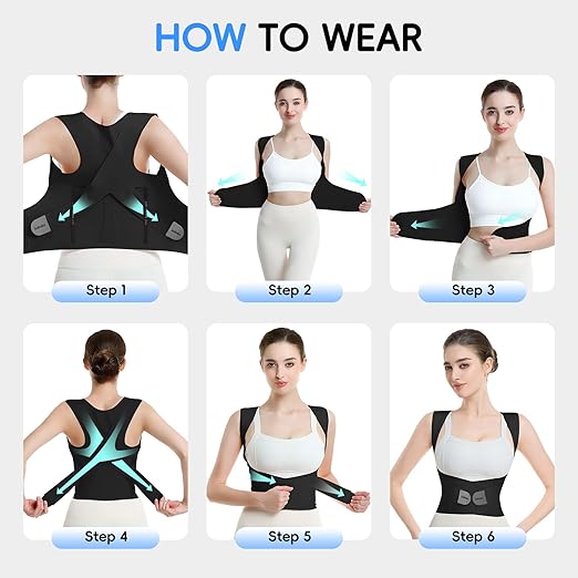 babaka Posture Corrector for Women, Invisible Lightweight Adjustable Back Brace for Upper and Lower Back Pain Relief, Hunchback, Hump, Scoliosis, Thoracic, Spine Corrector Under Clothes (Black, Large, Waist: 35''-42'')