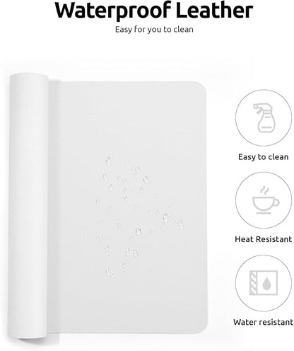 YSAGi Leather Desk Protector, Office Mat, Large Mouse Mat, Non-Slip PU Leather Blotter, Laptop Desk, Waterproof Writing Pad for Office and Home (White, 31.5" x 15.8")
