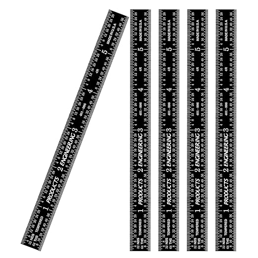 PEC Tools 6-inch Flexible Metal Ruler (5 Pack), High Contrast Machinist Rule, 4R Graduation (1/8", 1/16", 1/32", 1/64"), 6" Stainless Steel Ruler with Black Chrome Finish, Easy to Read, Made in USA