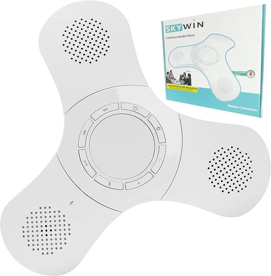 Skywin Bluetooth Conference Speaker with Microphone, Portable Wireless Speaker for Office Desk, Computer, and Laptop, Bluetooth Microphone for Conference Room, and PC, Smart Speakerphone (White)