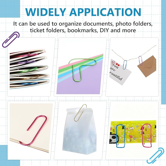 Hicarer 25 Pcs 4 Inch Large Paper Clips Jumbo 100 mm Metal Multicolored Giant Paper Clips Bright Coated Extra Large Mega Paperclips for Bookmark Office School Organizing Files Document (Vivid Color)