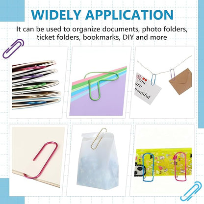 Hicarer 25 Pcs 4 Inch Large Paper Clips Jumbo 100 mm Metal Multicolored Giant Paper Clips Bright Coated Extra Large Mega Paperclips for Bookmark Office School Organizing Files Document (Vivid Color)