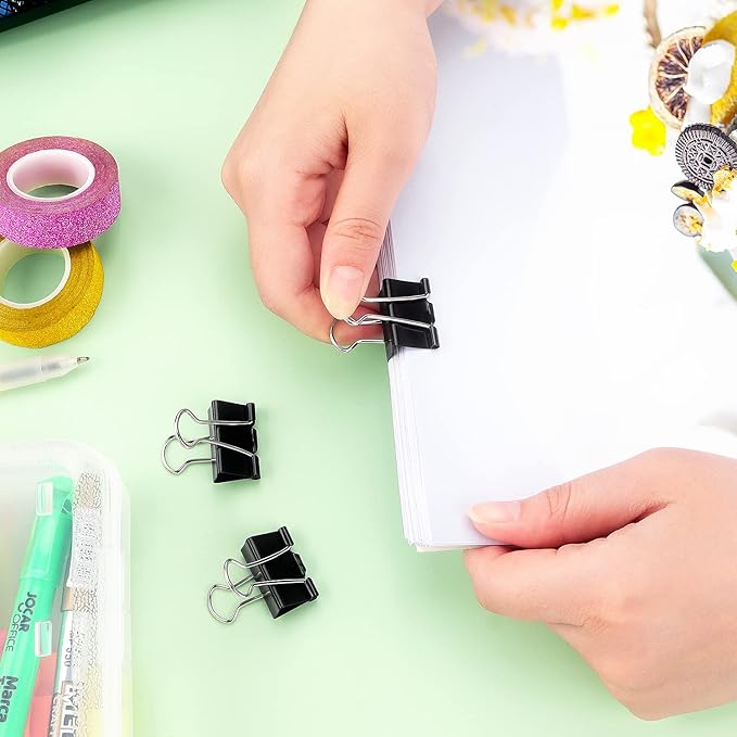 ZZTX Black Binder Clips Paper Clamps Clips Small Size, 1.0 Inches, 36 Pack