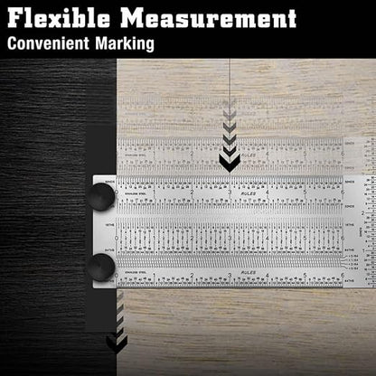 Precision Marking T-Rule Stainless Steel T Square with Mechanical Pencil & 0.5mm Refill Scribing Line Ruler for Marking or Measuring, for Carpenters, Designers, Architects, Engineers 200mm