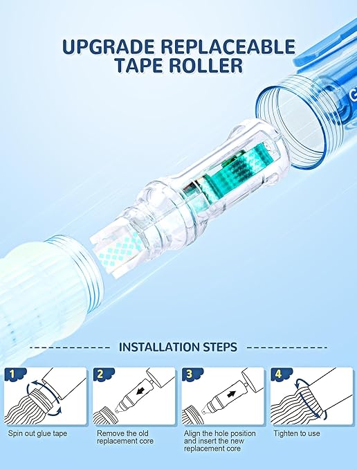 6-Packs Replacement Tape Roller Core Scrapbooking Tape Pen, 0.24IN * 118FT in Total, Journaling School Office Supplies for Kids and Adults to Reduce Long-Term Costs