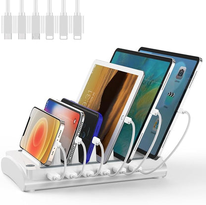 Charging Station for Multiple Devices, Bototek 60W 6 Ports Multi Charger Station for iPhone, iPad, Cell Phone, Tablets, and Other Electronics (6 Ports-Whtie)