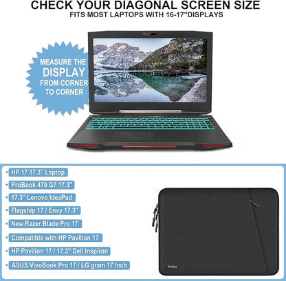 Laptop Sleeve Bag 17 Inch, Shockproof Protective Computer Sleeve Cover with Accessories Pocket, Water Resistant Traveling Carrying Laptop Bag Compatible for 17.3 Inch Dell HP Acer Asus Lenovo, Black
