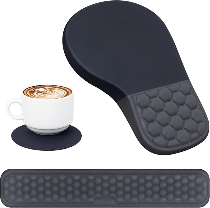 EYROZILL 3 in 1 Ergonomic Mousepad with Wrist Rest, Gaming Keyboard Mouse Pad with Wrist Support Non-Slip Base Massage Design, Pain Relief (Black/Grey)