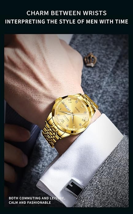 OLEVS Mens Watch Stainless Steel Analog Quartz Watches for Men Day Date Easy Read Diamond Waterproof Dress Luxury Classic Casual Big Face Blue/Black/Gold/Silver Roman Arabic Numerals Men's Wrist Watch