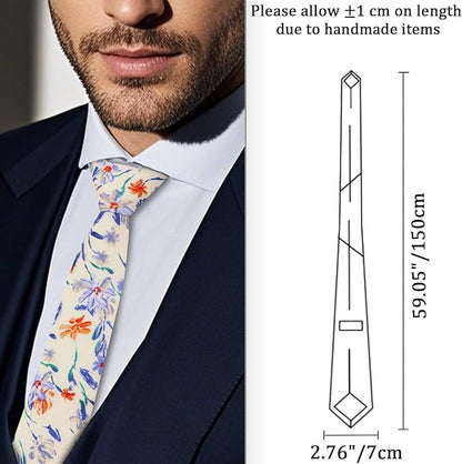 Cotton Floral Ties for Men 2.76" Men's Skinny Tie Linen Flower Printed Neck Tie for Wedding Dating Party