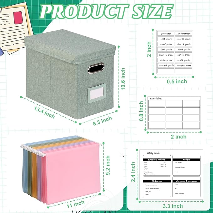 DOSTATNI School Years Organizer Kit K-12 School Years Memory Keeper with 15 Hanging File Folders Plastic 4 different Labels Memory Keepsake Box for kids Storage Pictures File Keeper (Letter Size)