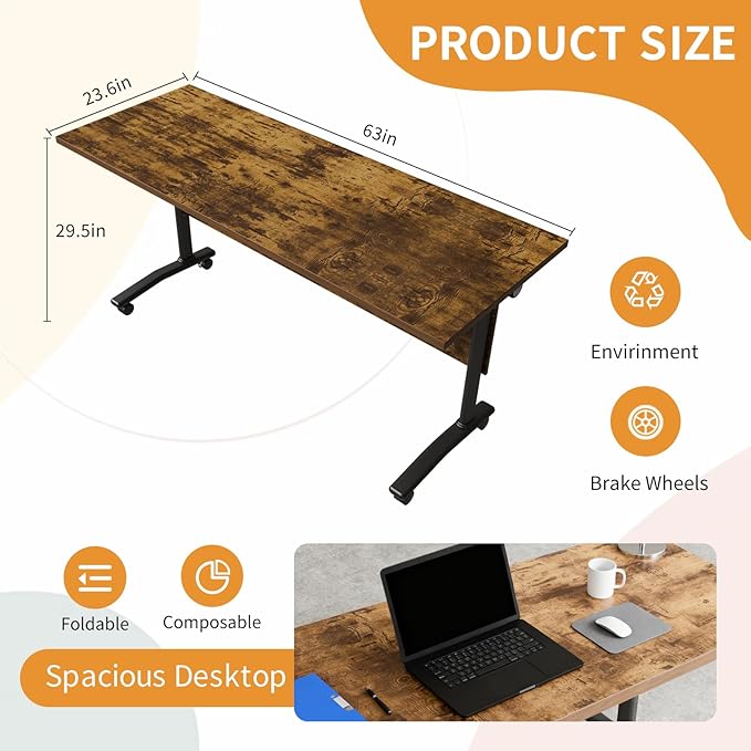 Conference Table, Folding Conference Room Table Meeting Tables, Flip Top Training Table Foldable Conference Tables with Wheels for Office, Conference Room, School (10 Pack B, 63 x 23.6 x 29.5 inch)