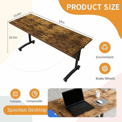 Conference Table, Folding Conference Room Table Meeting Tables, Flip Top Training Table Foldable Conference Tables with Wheels for Office, Conference Room, School (8 Pack B, 63 x 23.6 x 29.5 inch)