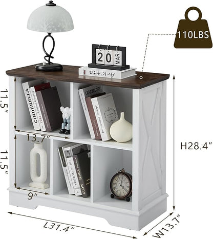 Book Shelf, 5 Cube Storage Organizer, 2-Tier Open Shelf Wooden Bookcase, Freestanding Wood Cube Storage Bookshelf for Bedroom, Living Room, Home Office (White)