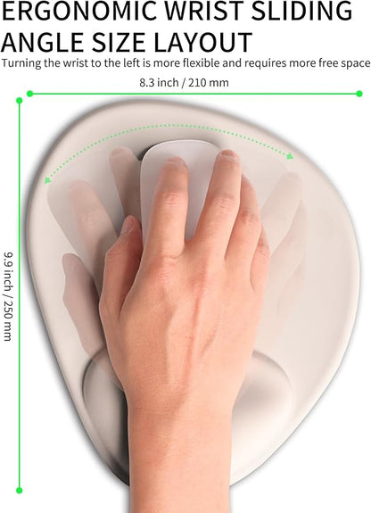 Palm-Rest and Wrist-Hugging Mouse Pad Wrist Rest, Ergonomic Wrist Support with Curve Fitting Cushioned Memory Foam for Carpal Tunnel Pain Relief, 9.9 x 8.3 Inch, Love of Apricot White