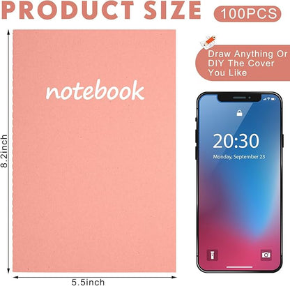 Mimorou 100 Pcs Kraft Notebook Journals 5.5 Inch x 8.3 Inch A5 Softcover Notebooks Bulk for Writing Sketch Office Notepad with 60 Pages 30 Sheets (Multicolor,Lined)(Bright Color,Notebook, Lined)